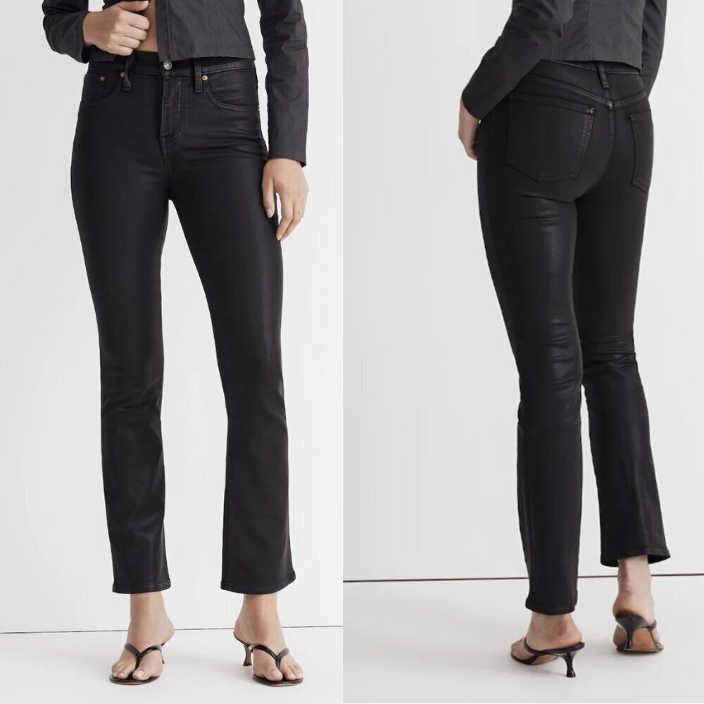 Madewell Mid-Rise Kick Out Crop Jeans, True Black Wash: Coated Edition, 24